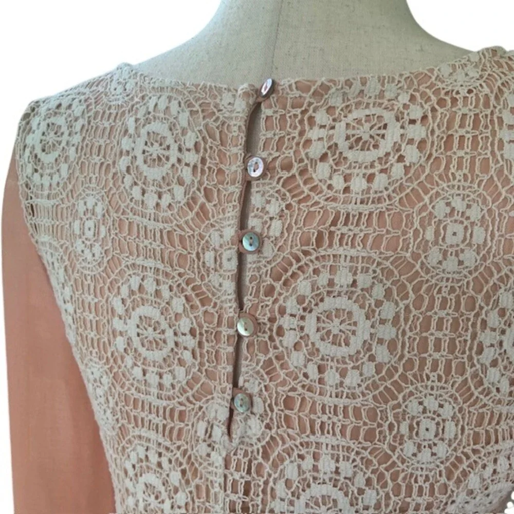 Crochet Lace Boho Mini Dress M Balloon Sleeve 70s Hippie Folk Romantic Feminine